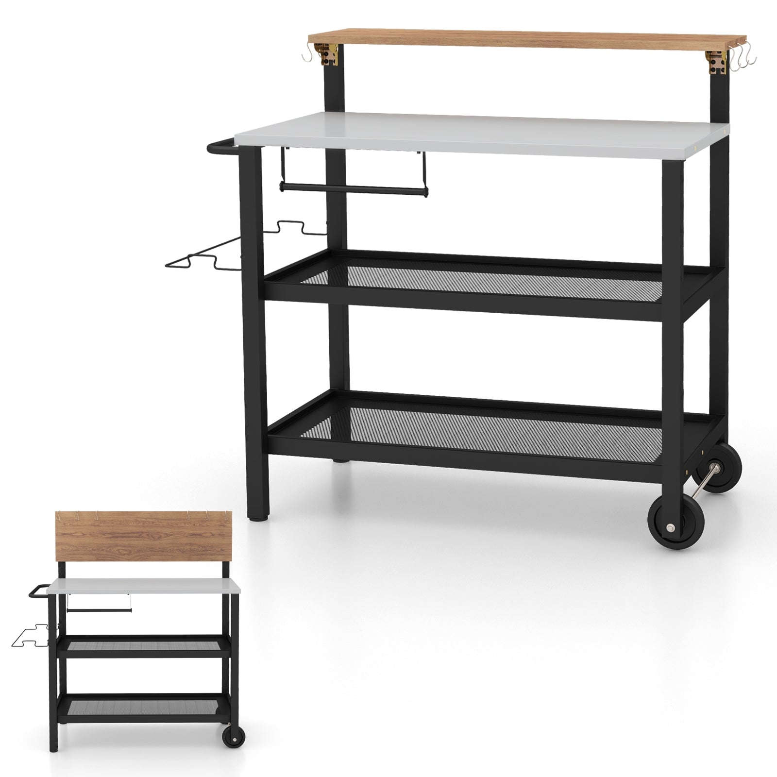 Rolling Bar Cart with Flip-up Table and Hooks for Kitchen, Black Baker's Racks at Gallery Canada