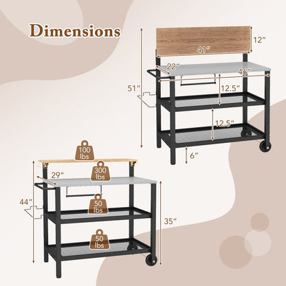 Rolling Bar Cart with Flip-up Table and Hooks for Kitchen, Black Baker's Racks at Gallery Canada