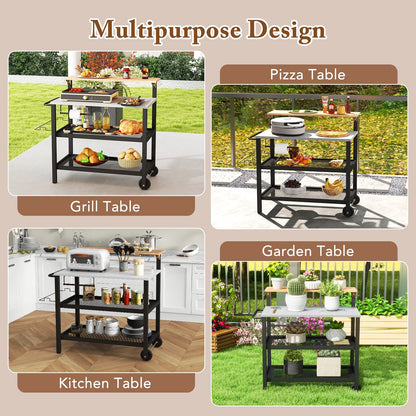 Rolling Bar Cart with Flip-up Table and Hooks for Kitchen, Black Baker's Racks at Gallery Canada