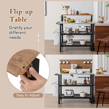 Rolling Bar Cart with Flip-up Table and Hooks for Kitchen, Black Baker's Racks at Gallery Canada