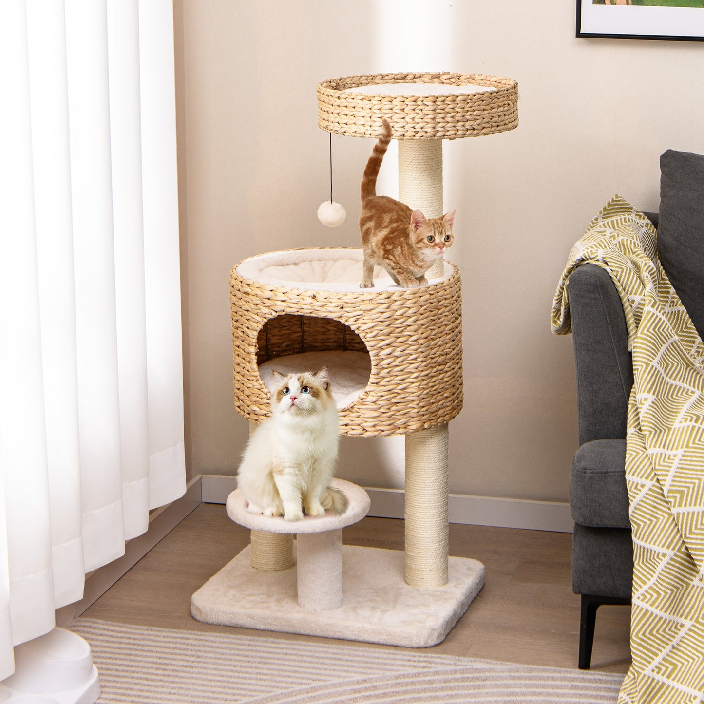 Modern Cat Tower Cat Tree with Top Perch Cattail Fluff Condo, Natural Cat Trees Condos & Scratchers at Gallery Canada