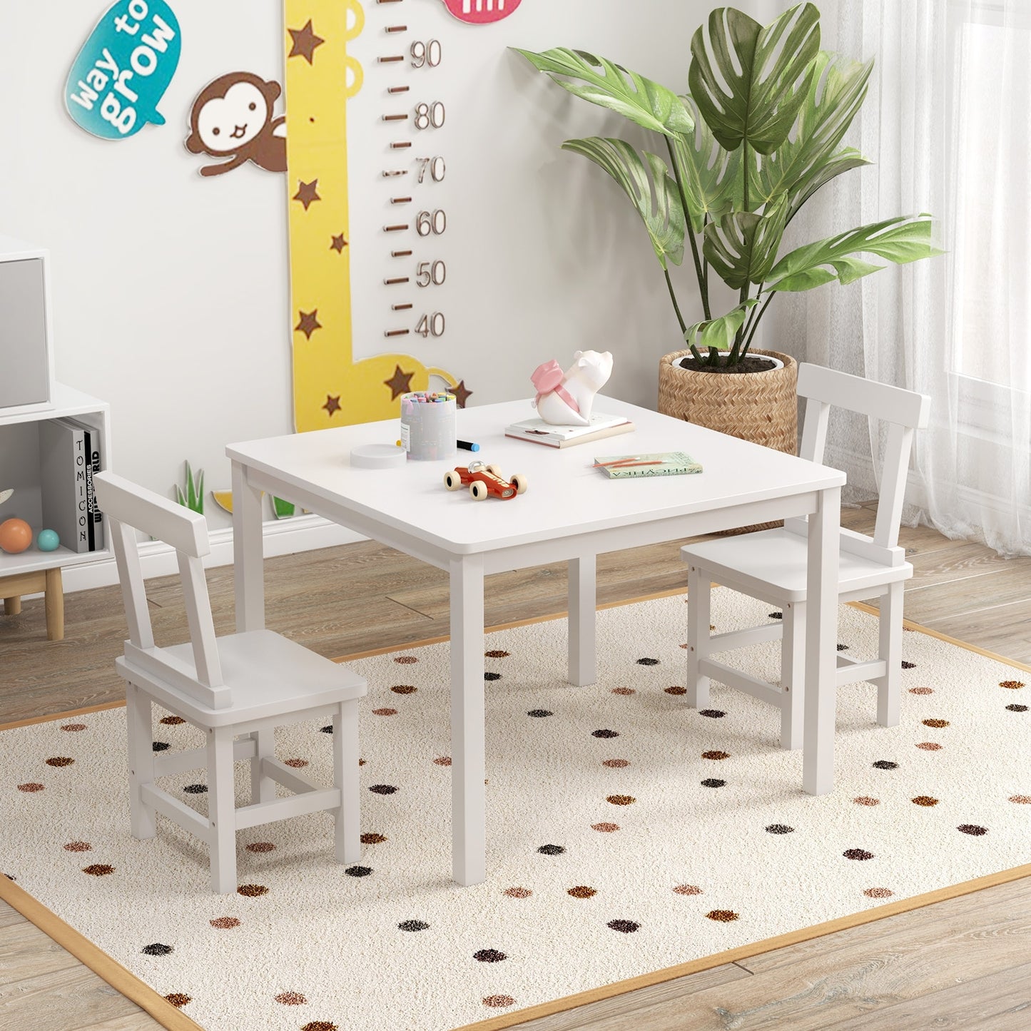 Wooden Kids Table and 2 Chairs Set with Anti-slip Foot Pads, White Kids Table & Chair Sets at Gallery Canada