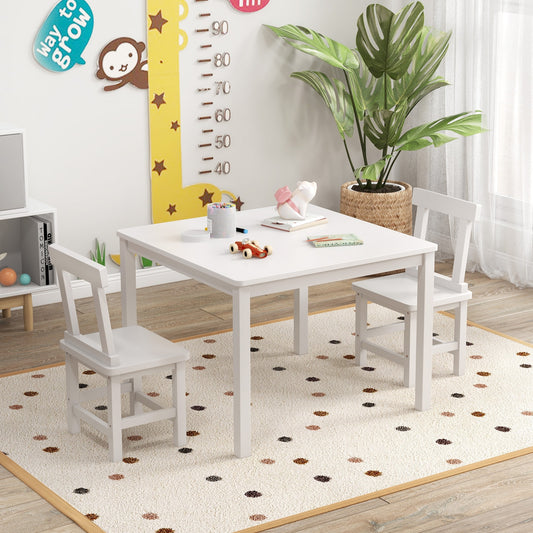 Wooden Kids Table and 2 Chairs Set with Anti-slip Foot Pads, White Kids Table & Chair Sets White at Gallery Canada