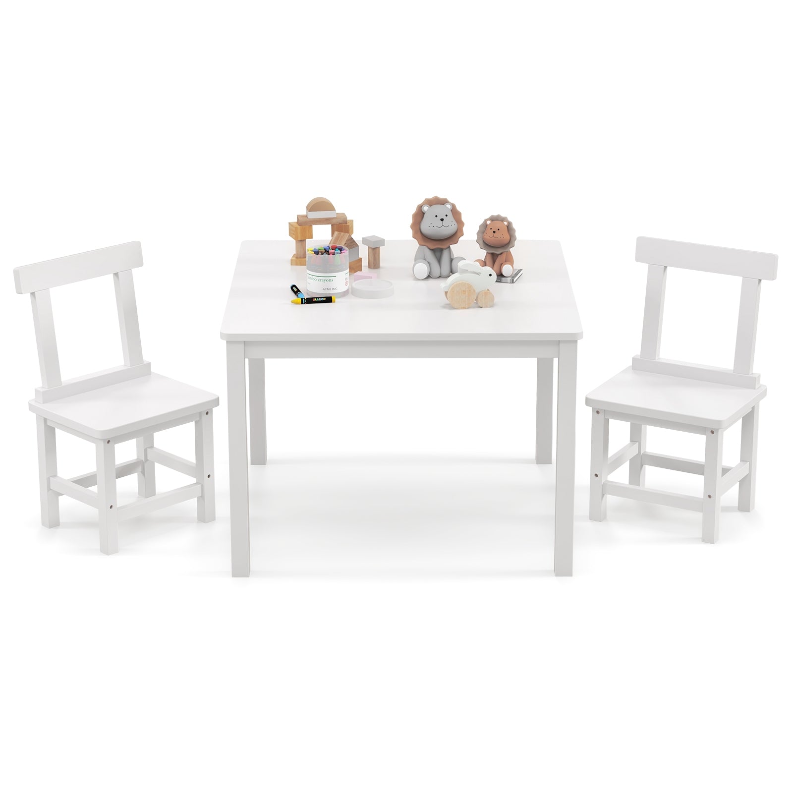 Wooden Kids Table and 2 Chairs Set with Anti-slip Foot Pads, White Kids Table & Chair Sets White at Gallery Canada