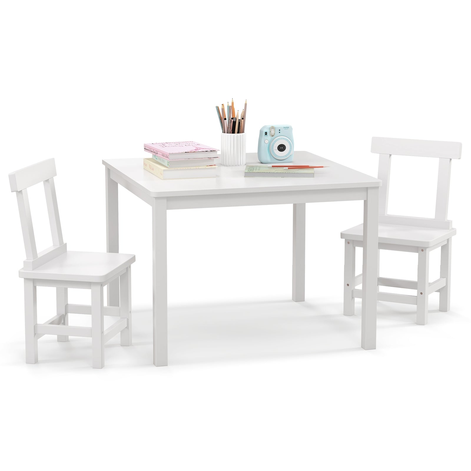 Wooden Kids Table and 2 Chairs Set with Anti-slip Foot Pads, White Kids Table & Chair Sets at Gallery Canada