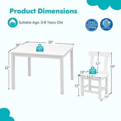 Wooden Kids Table and 2 Chairs Set with Anti-slip Foot Pads, White Kids Table & Chair Sets at Gallery Canada