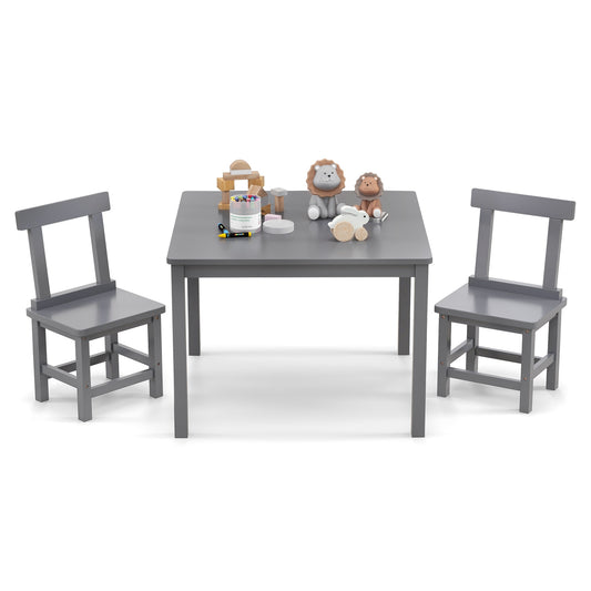 Wooden Kids Table and 2 Chairs Set with Anti-slip Foot Pads, Gray Kids Table & Chair Sets Gray at Gallery Canada