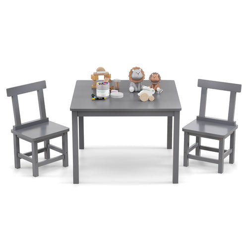 Wooden Kids Table and 2 Chairs Set with Anti-slip Foot Pads, Gray