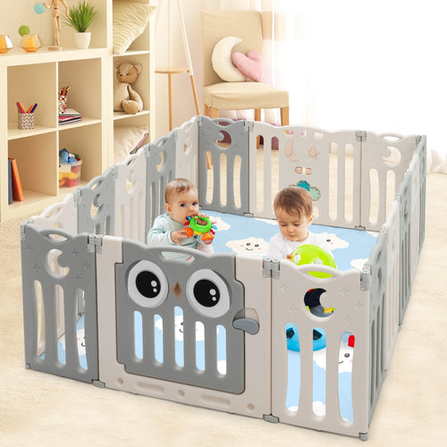 16-Panel Baby Activity Center Play Yard with Lock Door , Beige