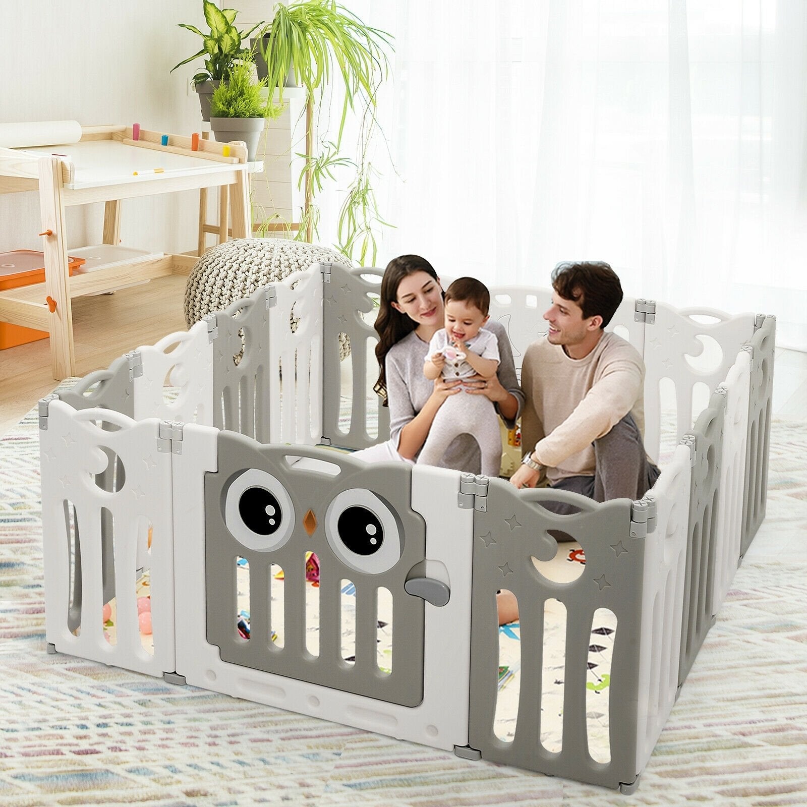 14-Panel Baby Playpen Kids Activity Center Foldable Play Yard with Lock Door, Beige Baby Playpen & Playards at Gallery Canada