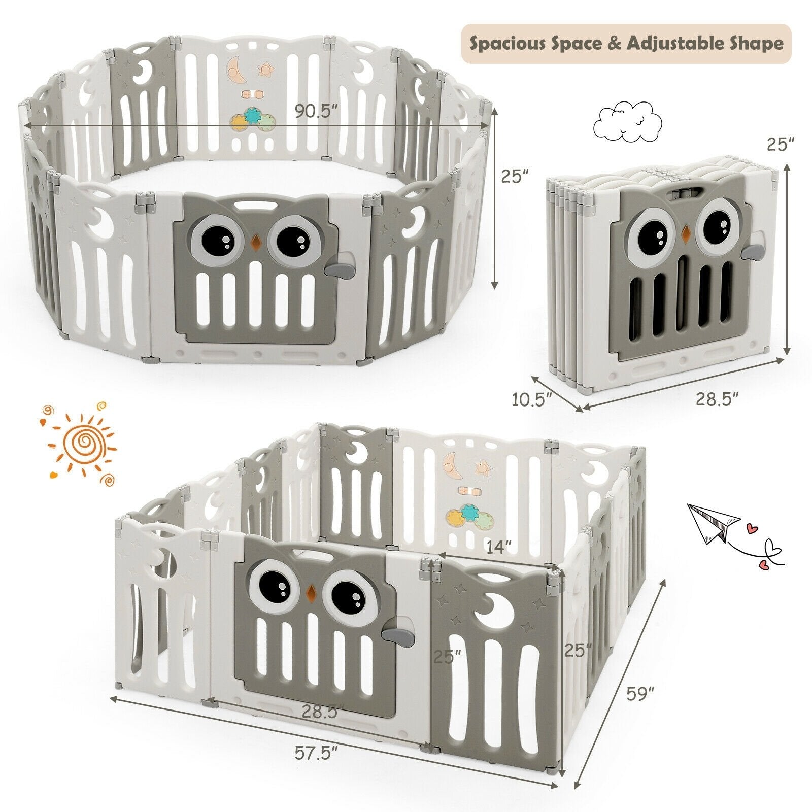 14-Panel Baby Playpen Kids Activity Center Foldable Play Yard with Lock Door, Beige Baby Playpen & Playards at Gallery Canada