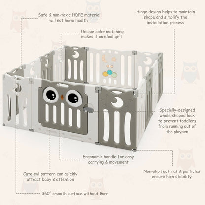 14-Panel Baby Playpen Kids Activity Center Foldable Play Yard with Lock Door, Beige Baby Playpen & Playards at Gallery Canada