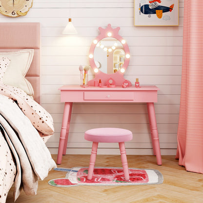 Kids Vanity Set with Lighted Mirror with Adjustable Brightness and Large Drawer, Pink Kids Vanities at Gallery Canada