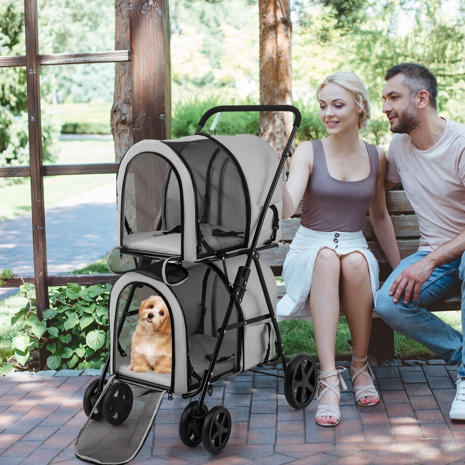 4-in-1 Double Pet Stroller with Detachable Carrier and Travel Carriage, Gray Dog Supplies at Gallery Canada