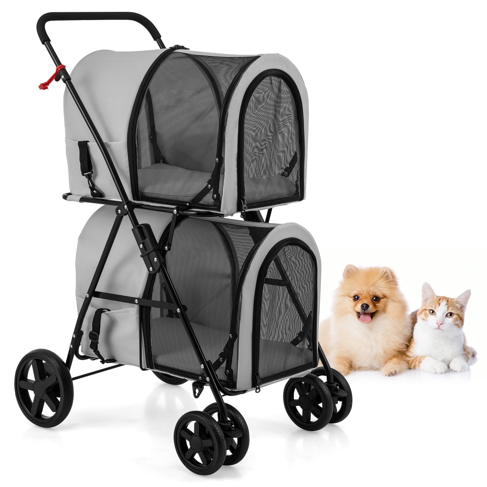 4-in-1 Double Pet Stroller with Detachable Carrier and Travel Carriage, Gray Dog Supplies Gray at Gallery Canada