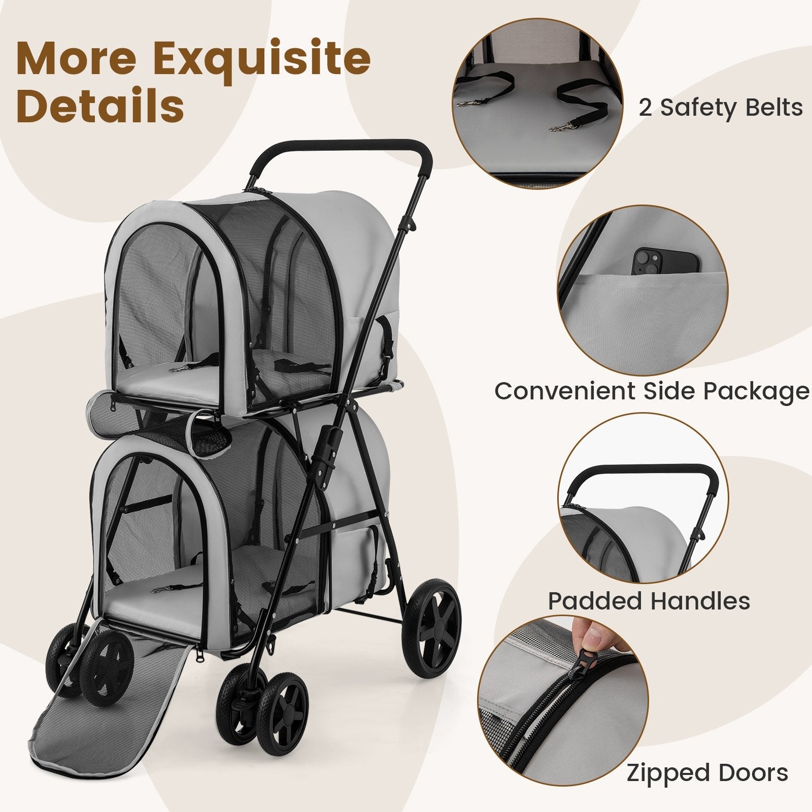 4-in-1 Double Pet Stroller with Detachable Carrier and Travel Carriage, Gray Dog Supplies at Gallery Canada