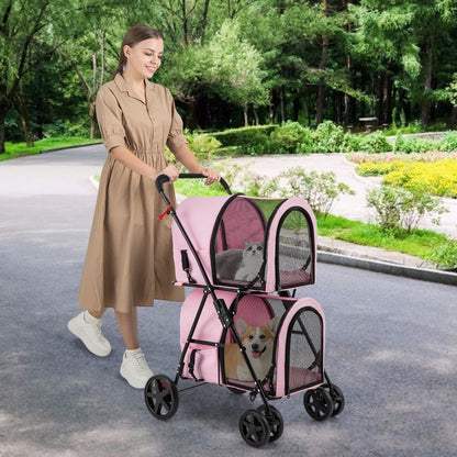 4-in-1 Double Pet Stroller with Detachable Carrier and Travel Carriage, Pink Dog Supplies at Gallery Canada