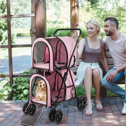 4-in-1 Double Pet Stroller with Detachable Carrier and Travel Carriage, Pink Dog Supplies at Gallery Canada