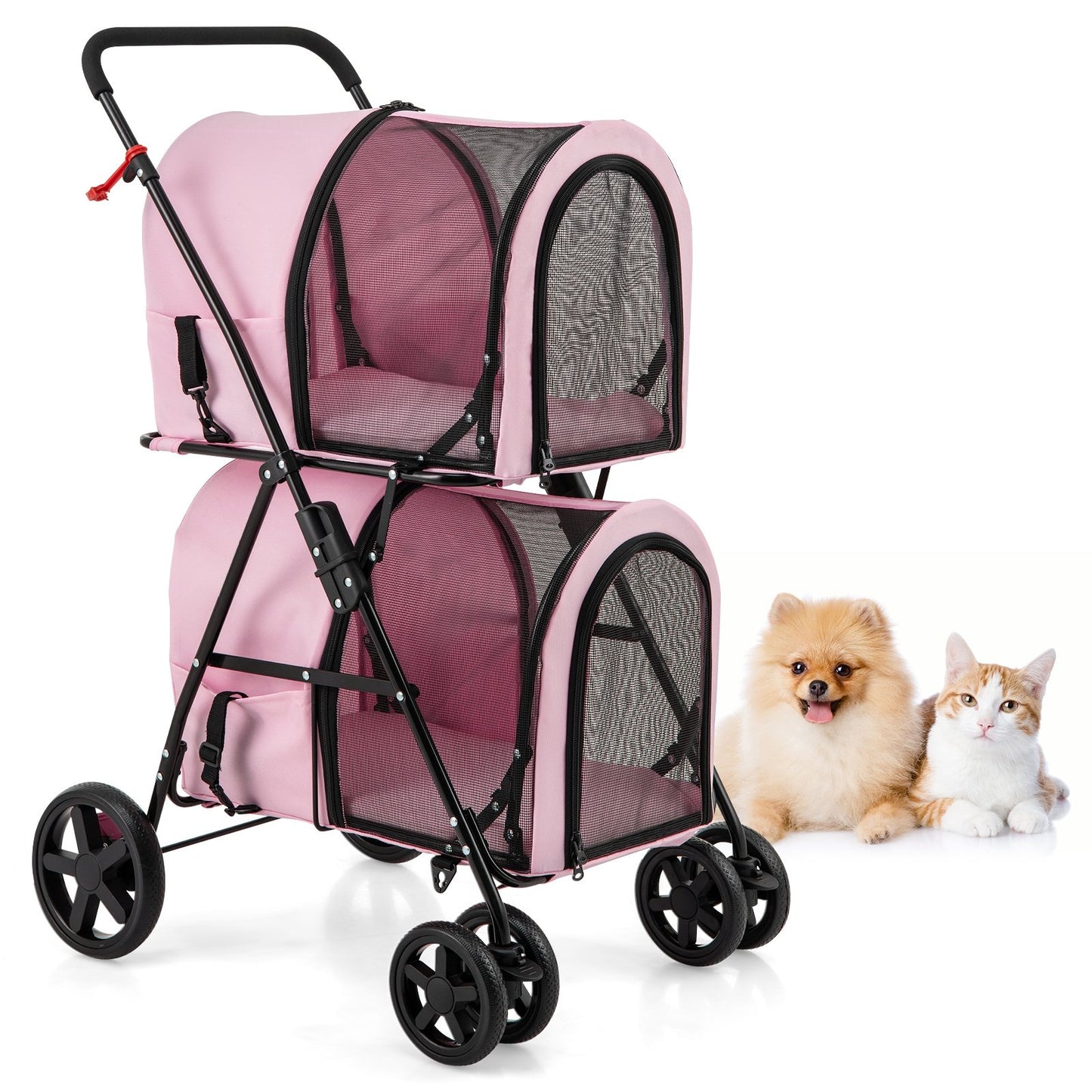 4-in-1 Double Pet Stroller with Detachable Carrier and Travel Carriage, Pink Dog Supplies Pink at Gallery Canada