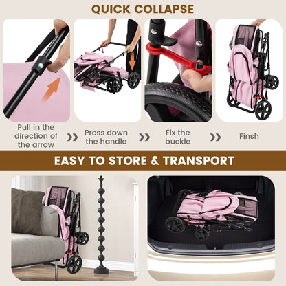 4-in-1 Double Pet Stroller with Detachable Carrier and Travel Carriage, Pink Dog Supplies at Gallery Canada