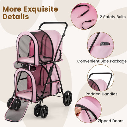 4-in-1 Double Pet Stroller with Detachable Carrier and Travel Carriage, Pink Dog Supplies at Gallery Canada