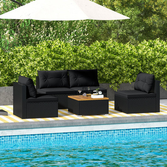 5 Piece Outdoor Furniture Set with Solid Tabletop and Soft Cushions, Black Outdoor Sectionals Black at Gallery Canada