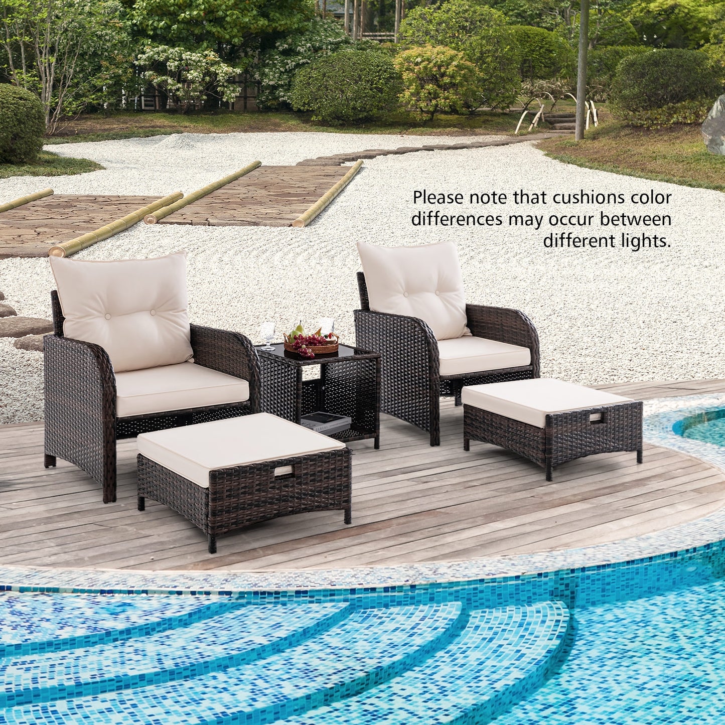 5 Piece Patio Conversation Set Outdoor Rattan Sofa Set with Coffee Table, Beige Patio Conversation Sets   at Gallery Canada