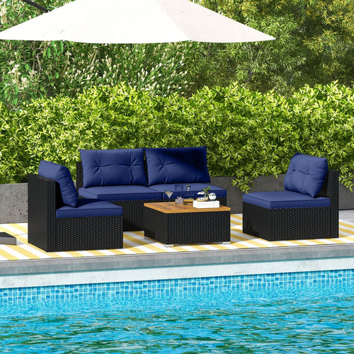 5 Piece Outdoor Furniture Set with Solid Tabletop and Soft Cushions, Navy