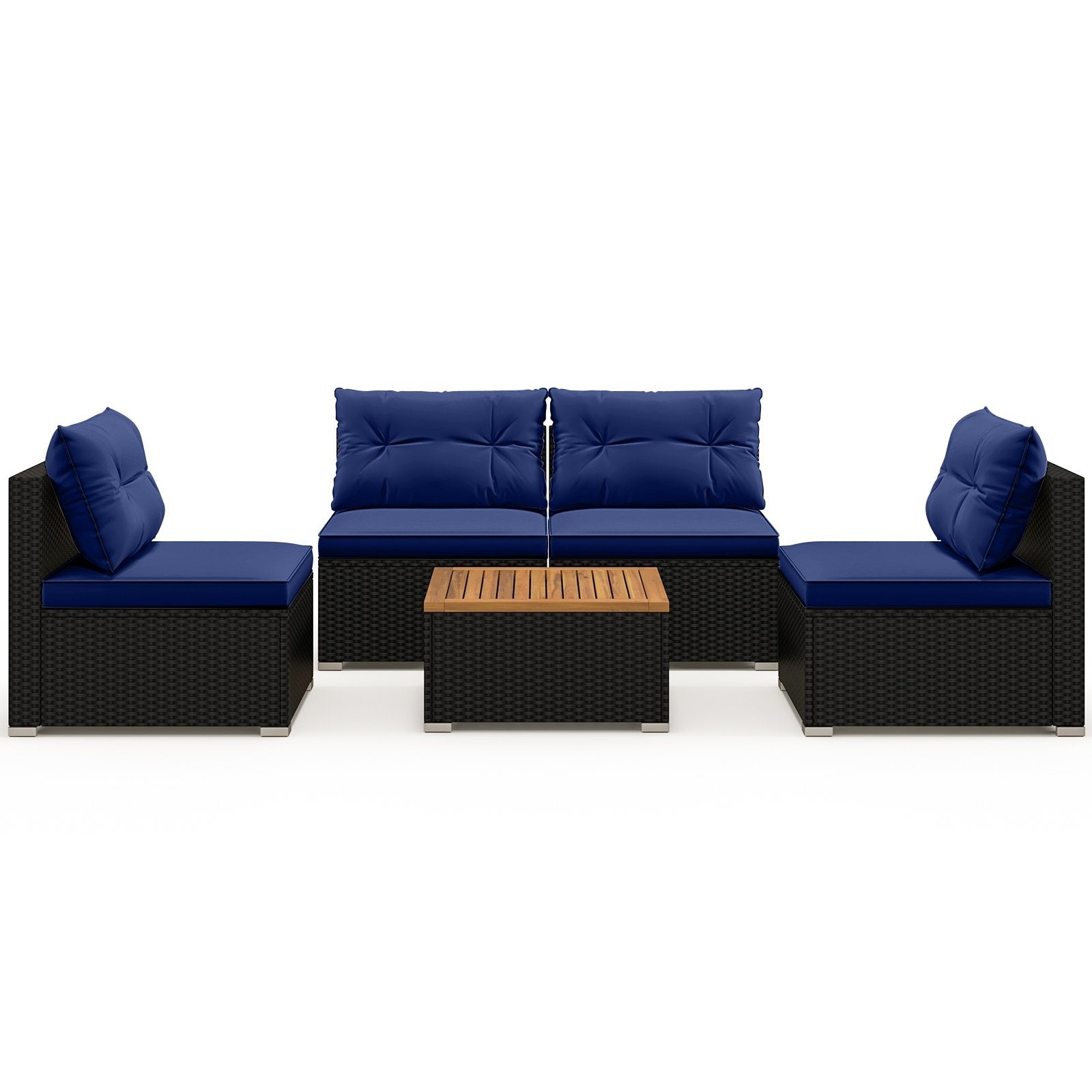 5 Piece Outdoor Furniture Set with Solid Tabletop and Soft Cushions, Navy Outdoor Sectionals Navy at Gallery Canada