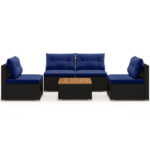 5 Piece Outdoor Furniture Set with Solid Tabletop and Soft Cushions, Navy