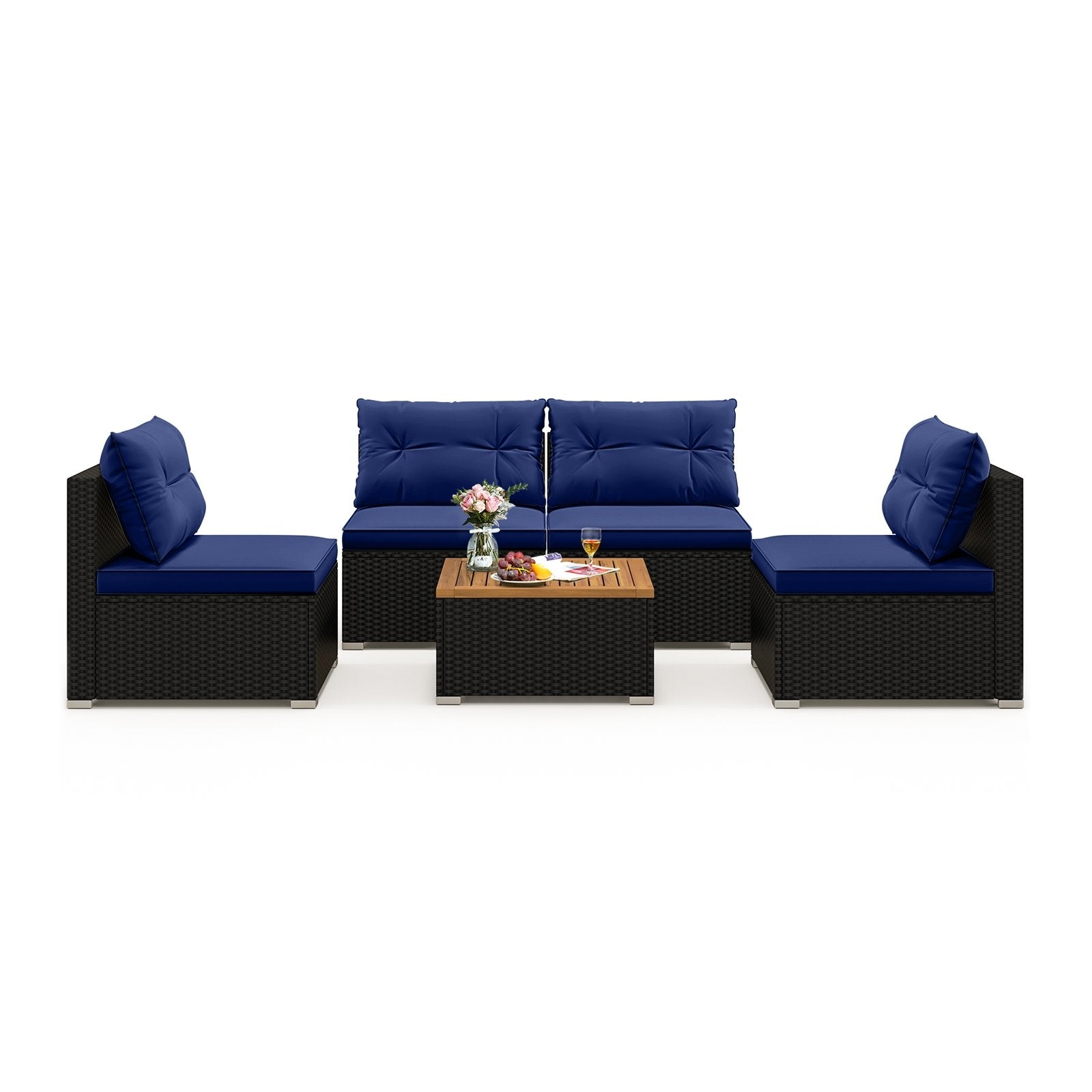 5 Piece Outdoor Furniture Set with Solid Tabletop and Soft Cushions, Navy Outdoor Sectionals at Gallery Canada