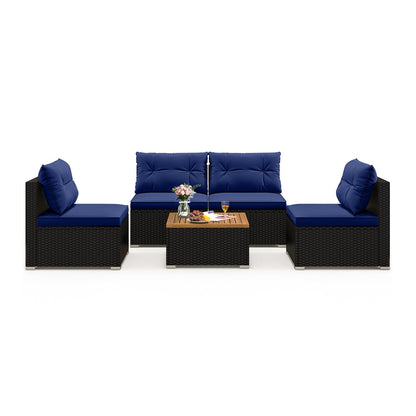 5 Piece Outdoor Furniture Set with Solid Tabletop and Soft Cushions, Navy Outdoor Sectionals at Gallery Canada