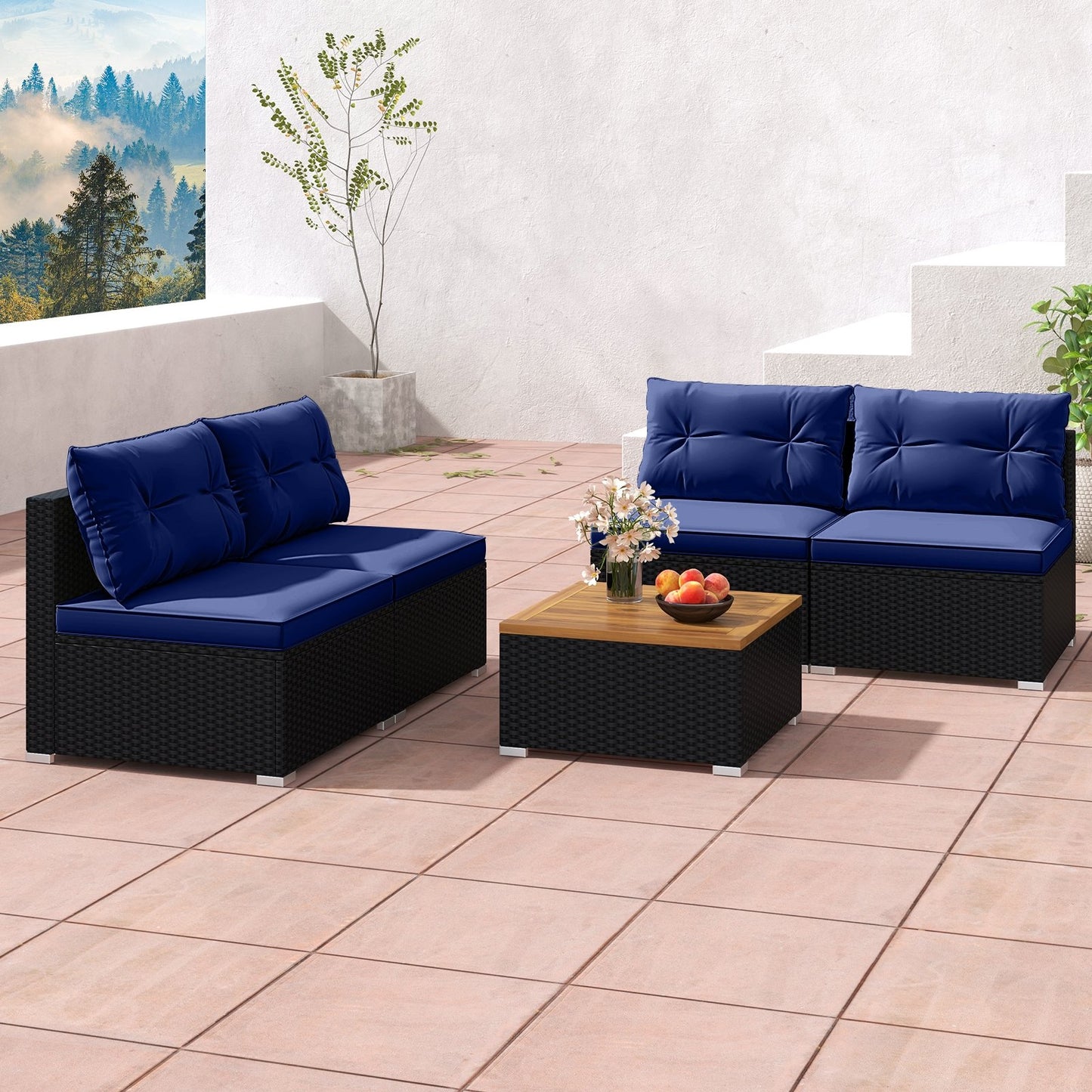 5 Piece Outdoor Furniture Set with Solid Tabletop and Soft Cushions, Navy Outdoor Sectionals at Gallery Canada