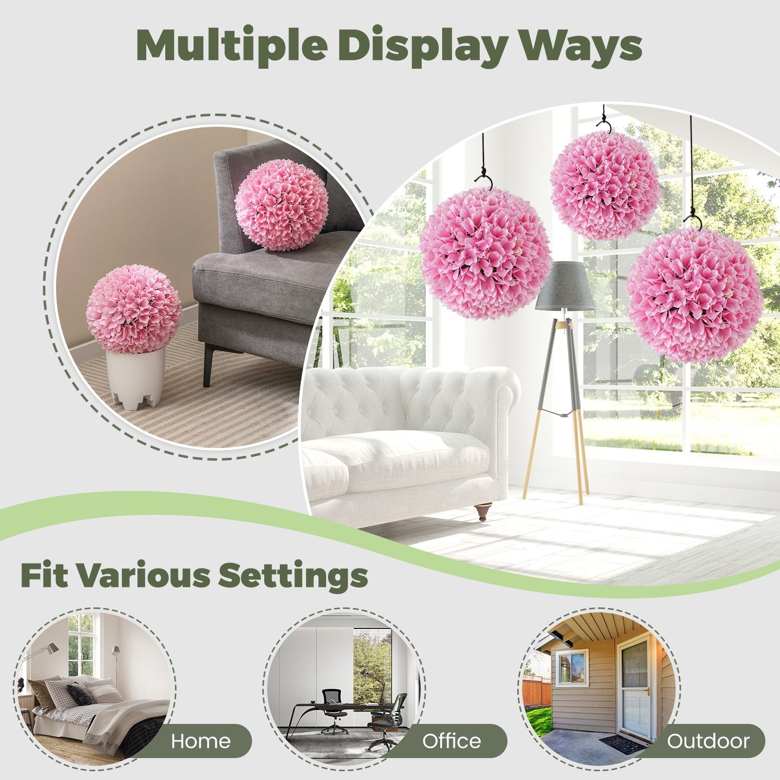 2 PCS Artificial Plant Topiary Balls Faux Boxwood Decorative Balls, Pink Faux Plants   at Gallery Canada