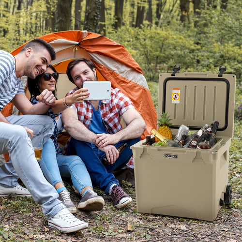 42 Quart Hard Cooler with Wheels and Handle, Tan