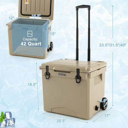 42 Quart Hard Cooler with Wheels and Handle, Tan Coolers at Gallery Canada