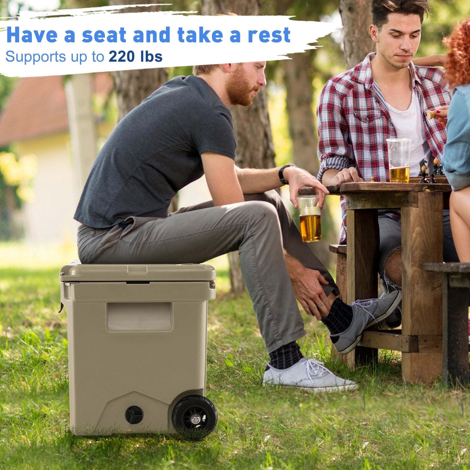 42 Quart Hard Cooler with Wheels and Handle, Tan Coolers at Gallery Canada