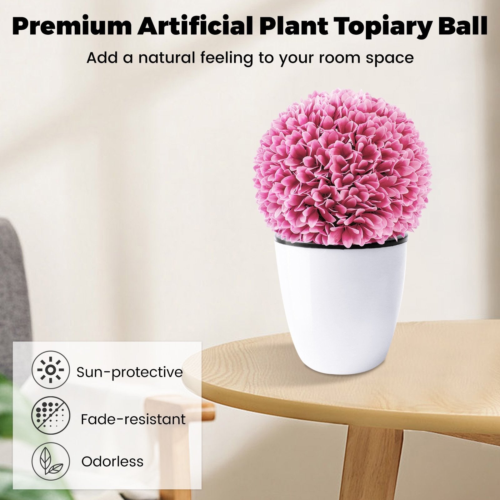 2 PCS Artificial Plant Topiary Balls Faux Boxwood Decorative Balls, Pink Faux Plants   at Gallery Canada