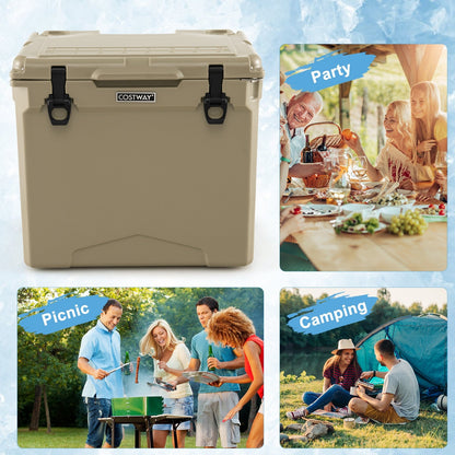 42 Quart Hard Cooler with Wheels and Handle, Tan Coolers at Gallery Canada