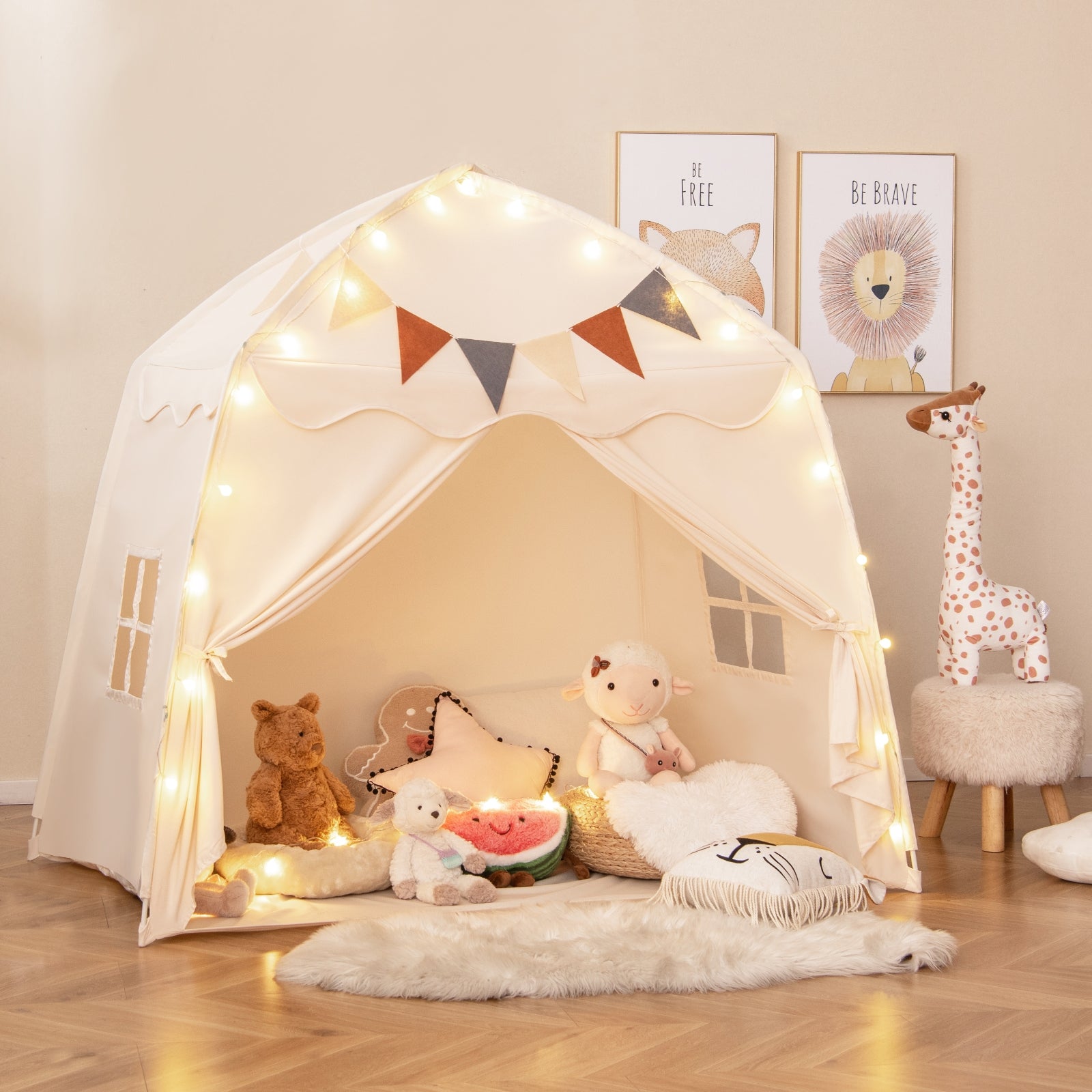 Kids Play Tent Bed Tent with String Lights Extra Large Playhouse Tent, Beige Play Tents & Playhouse at Gallery Canada