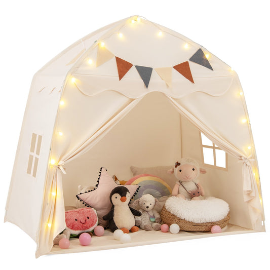 Kids Play Tent Bed Tent with String Lights Extra Large Playhouse Tent, Beige Play Tents & Playhouse Beige at Gallery Canada