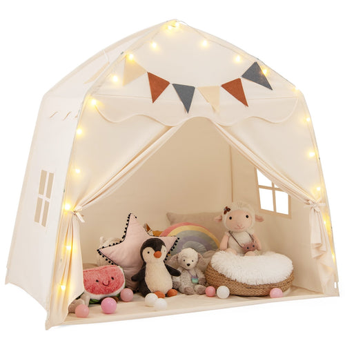 Kids Play Tent Bed Tent with String Lights Extra Large Playhouse Tent, Beige