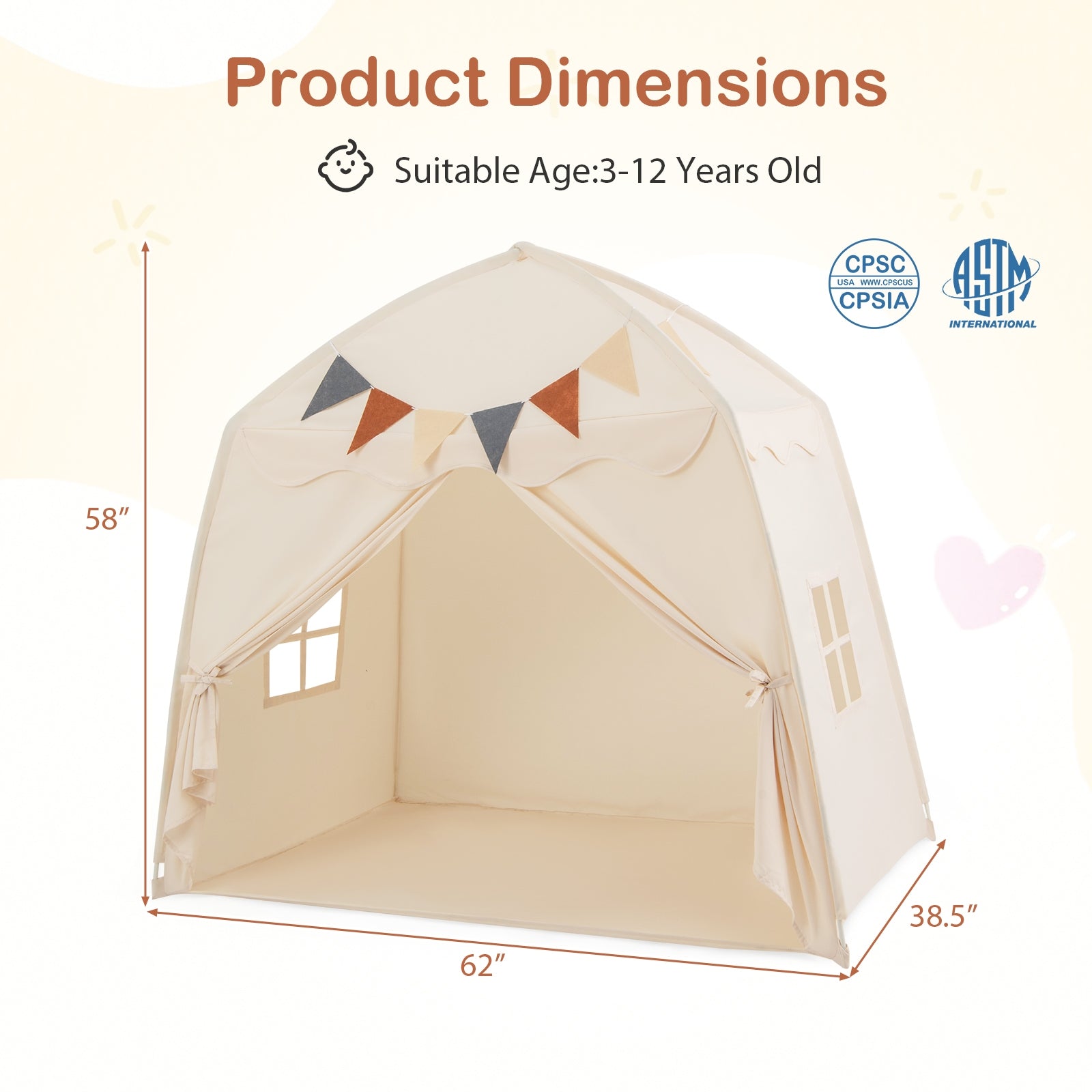 Kids Play Tent Bed Tent with String Lights Extra Large Playhouse Tent, Beige Play Tents & Playhouse at Gallery Canada