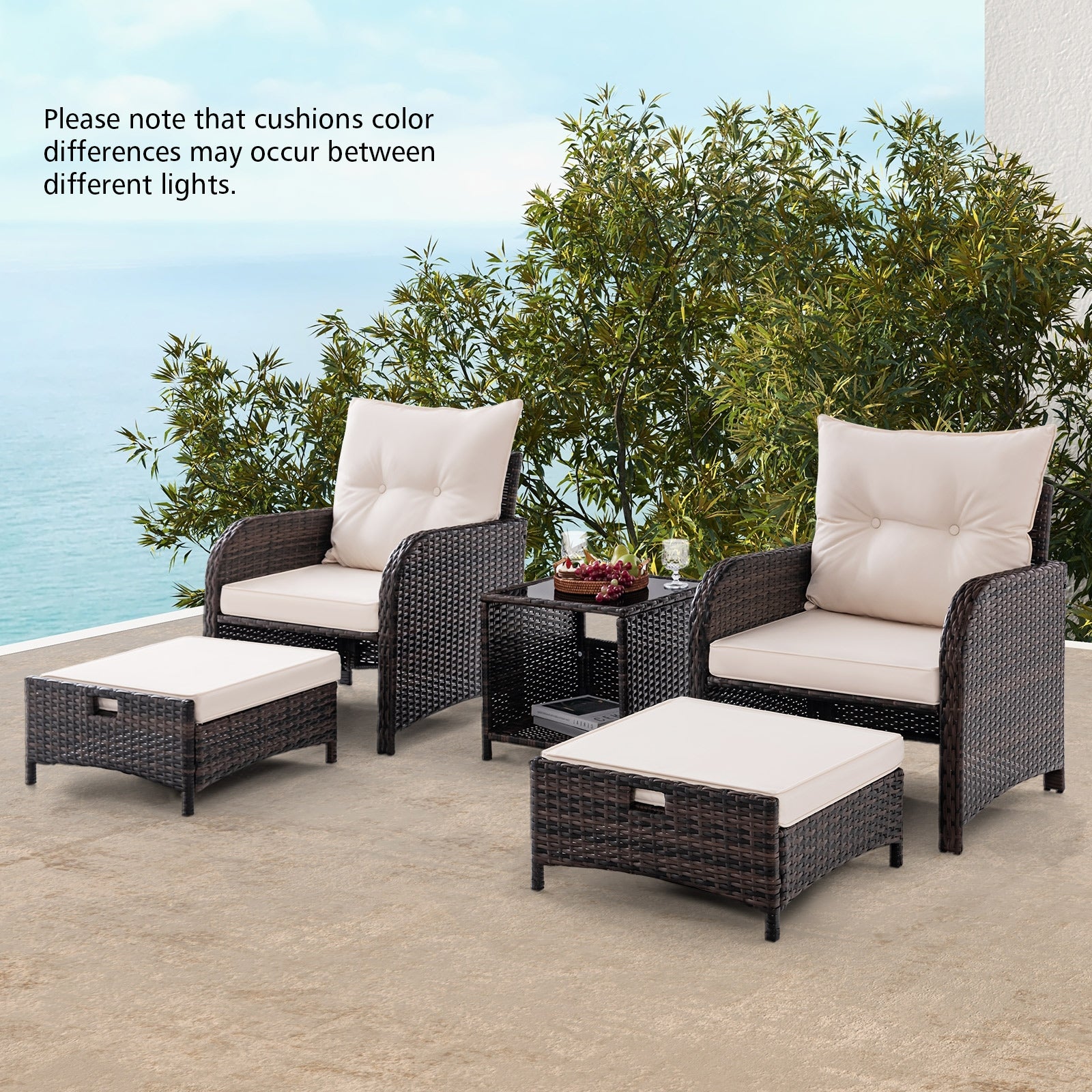 5 Piece Patio Conversation Set Outdoor Rattan Sofa Set with Coffee Table, Beige Patio Conversation Sets   at Gallery Canada