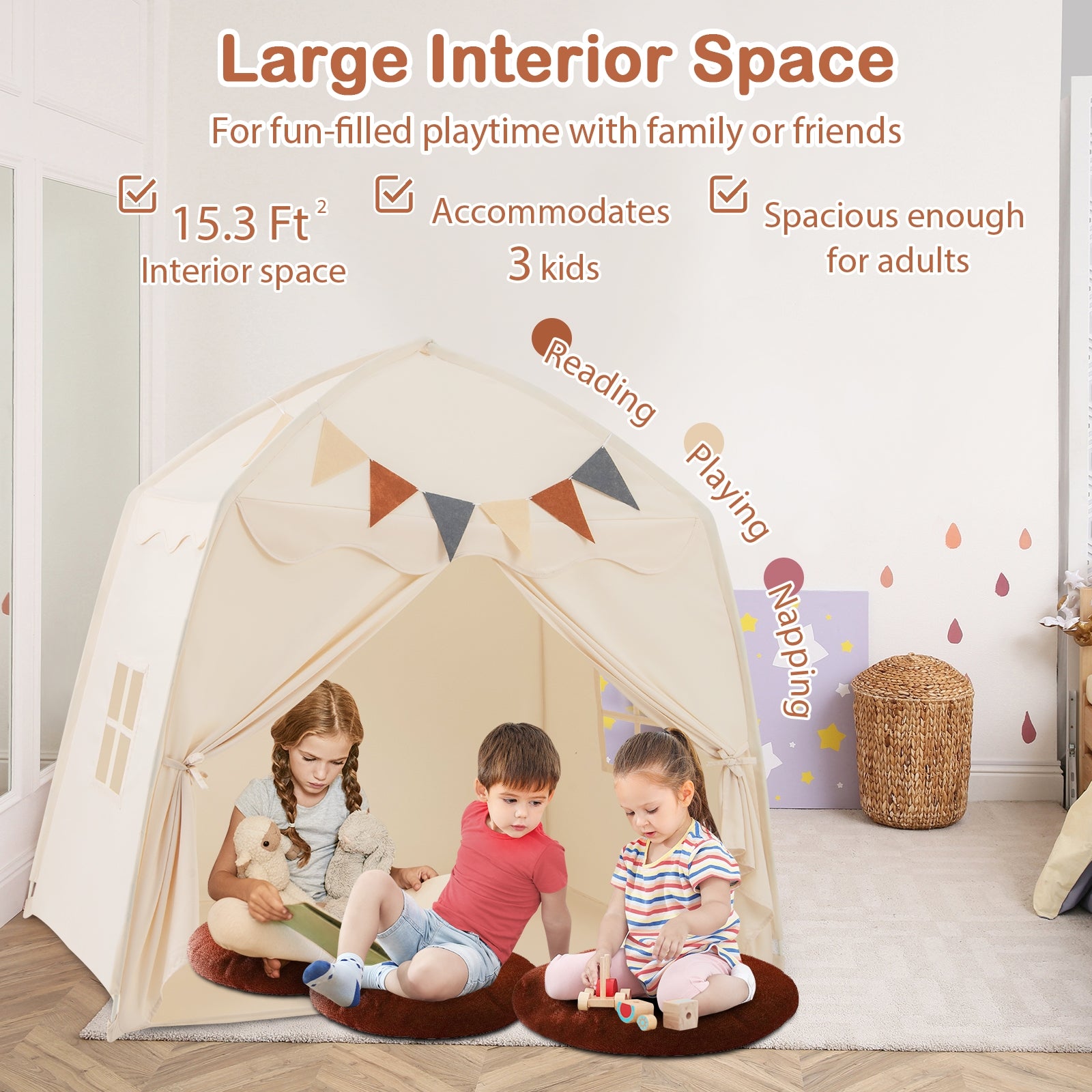 Kids Play Tent Bed Tent with String Lights Extra Large Playhouse Tent, Beige Play Tents & Playhouse at Gallery Canada