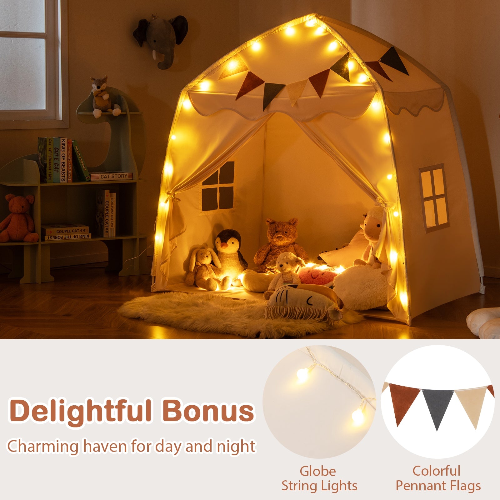 Kids Play Tent Bed Tent with String Lights Extra Large Playhouse Tent, Beige Play Tents & Playhouse at Gallery Canada