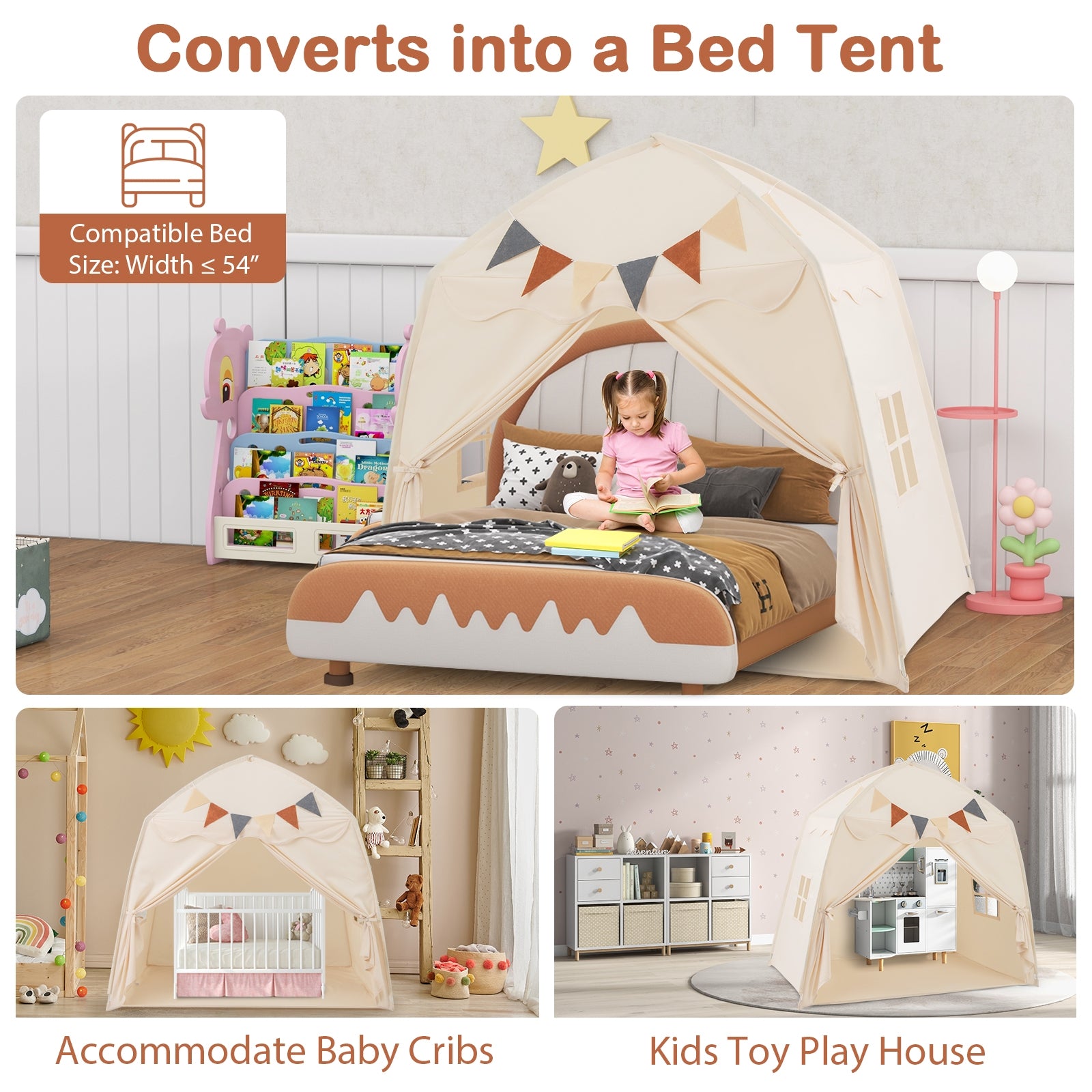 Kids Play Tent Bed Tent with String Lights Extra Large Playhouse Tent, Beige Play Tents & Playhouse at Gallery Canada