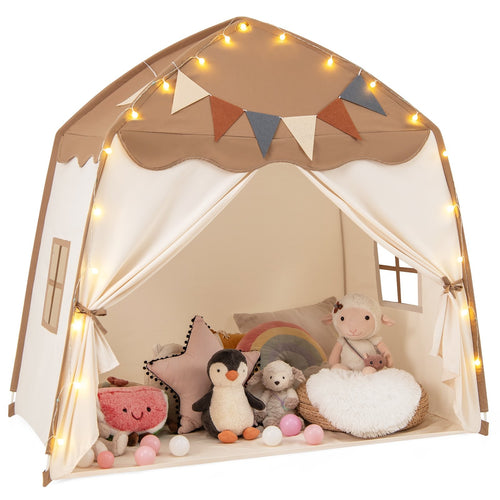 Kids Play Tent Bed Tent with String Lights Extra Large Playhouse Tent, Coffee