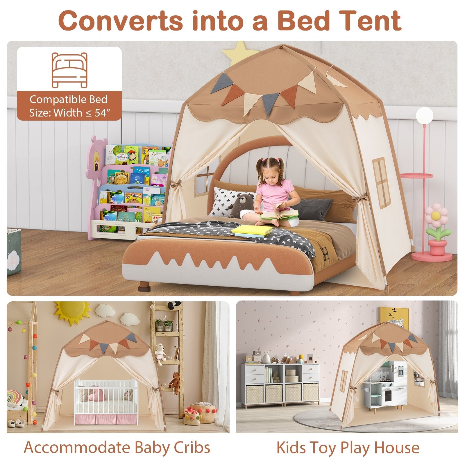 Kids Play Tent Bed Tent with String Lights Extra Large Playhouse Tent, Coffee Play Tents & Playhouse at Gallery Canada