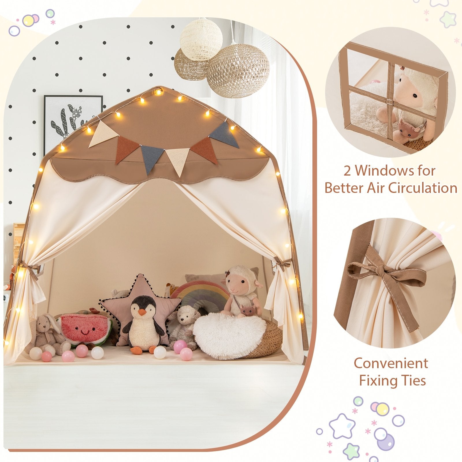 Kids Play Tent Bed Tent with String Lights Extra Large Playhouse Tent, Coffee Play Tents & Playhouse at Gallery Canada